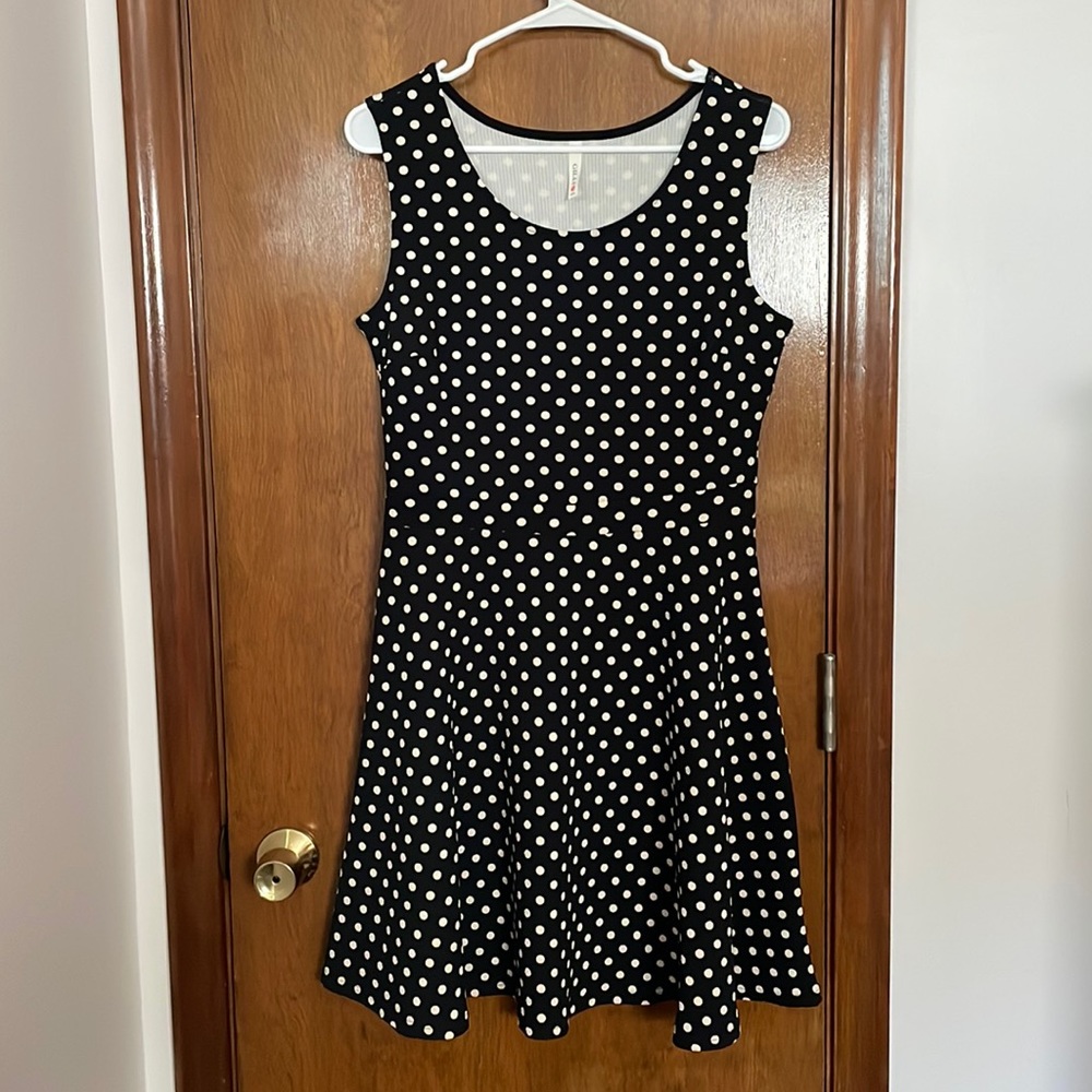 Gilli Black and White Polka Dot Fit and Flare Dress